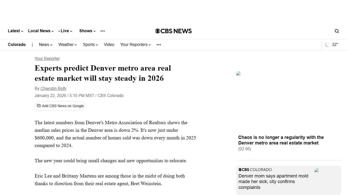 Experts predict Denver metro area real estate market will stay steady in 2026 - CBS Colorado